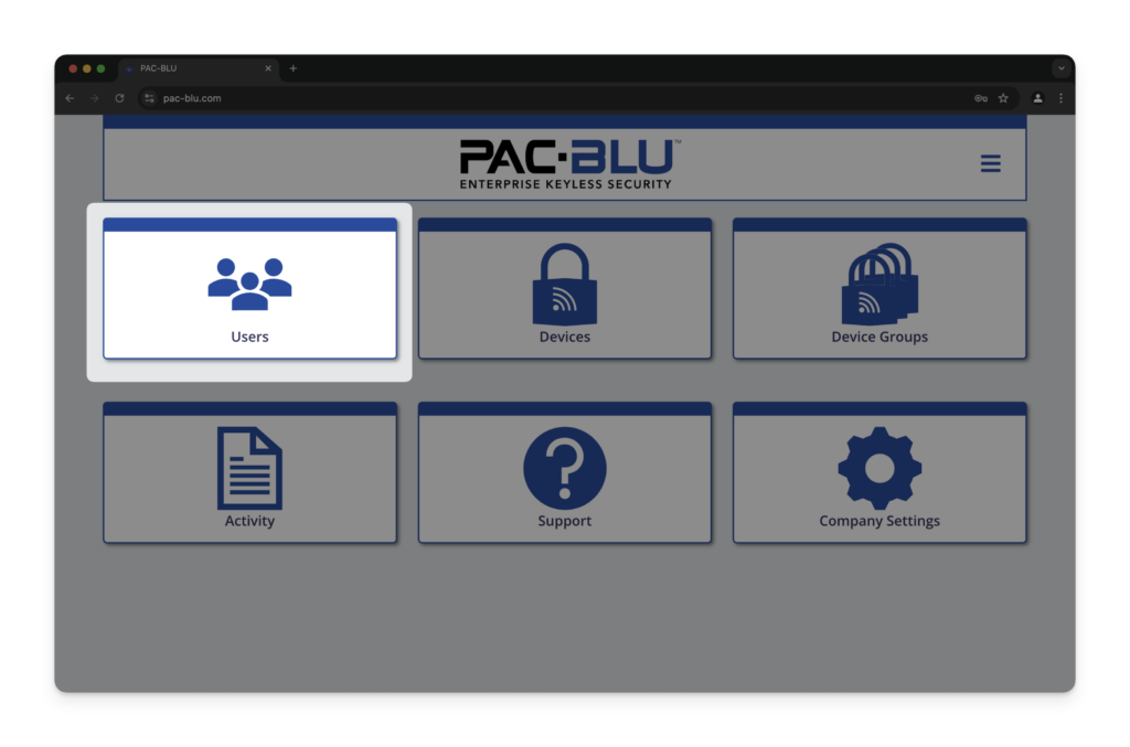 PAC-BLU Sentinel Users Screen